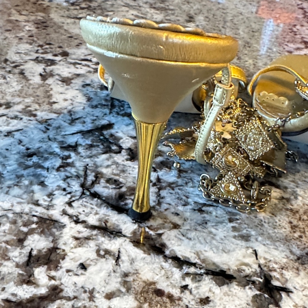 Wild Rose Metallic Gold Jeweled T-Strap Sandals - Picture 4 of 7